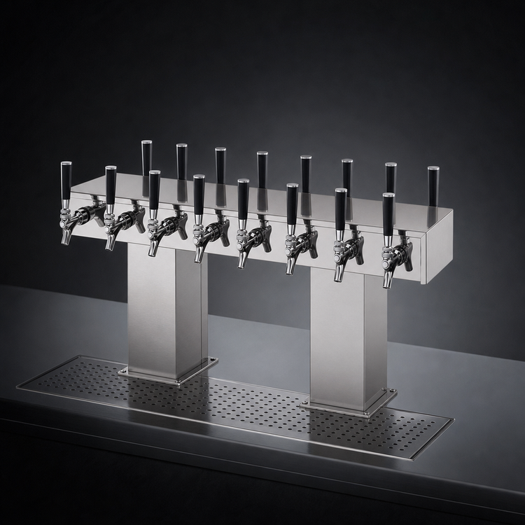 Product image #3 for Perlick Back-to-Back Bridge Tee Countertop Glycol-Cooled Draft Beer Tower, 24 Faucets