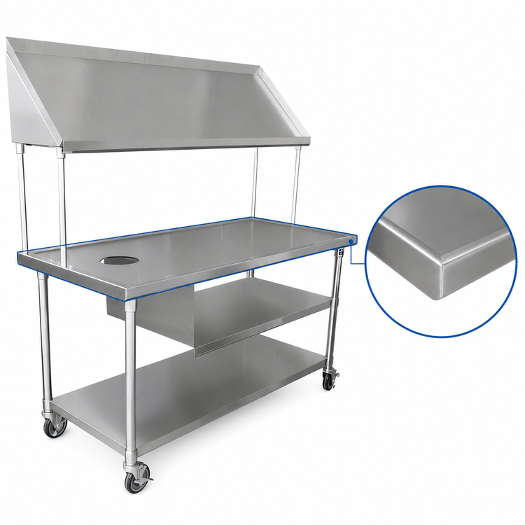 Product image #3 for John Boos Mobile Stainless Steel Dish Sorting Table, 42 x 30 Inches, Marine Edge, Locking Casters