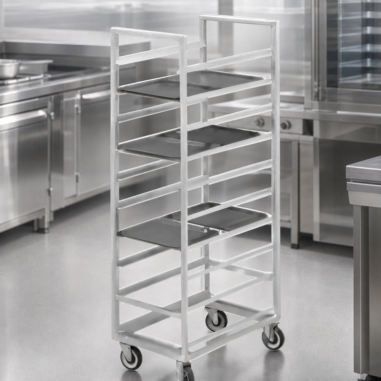 Product image #3 for Channel Standard Series Single-Section Aluminum Cafeteria Tray Rack, End Load, 64 Inch High, 18-Tray Capacity