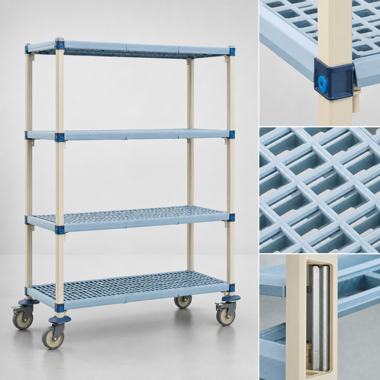 Product image #3 for MetroMax Q Mobile Shelving Starter Unit with 4 Open Grid Shelves, 60W x 21D x 67-5/16H