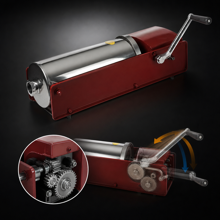 Product image #3 for Omcan Elite Series 15 kg Horizontal Manual Two-Speed Gear-Driven Sausage Stuffer, 30 lb Capacity