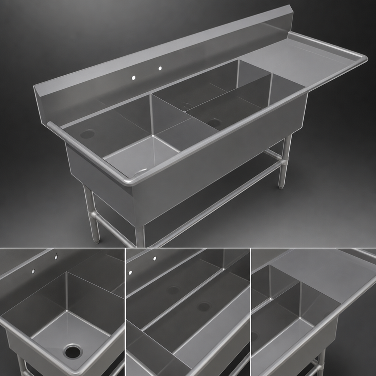 Product image #3 for John Boos Pro-Bowl 3-Compartment Platter Sink with Right Drainboard, 84-3/16 Inches Wide