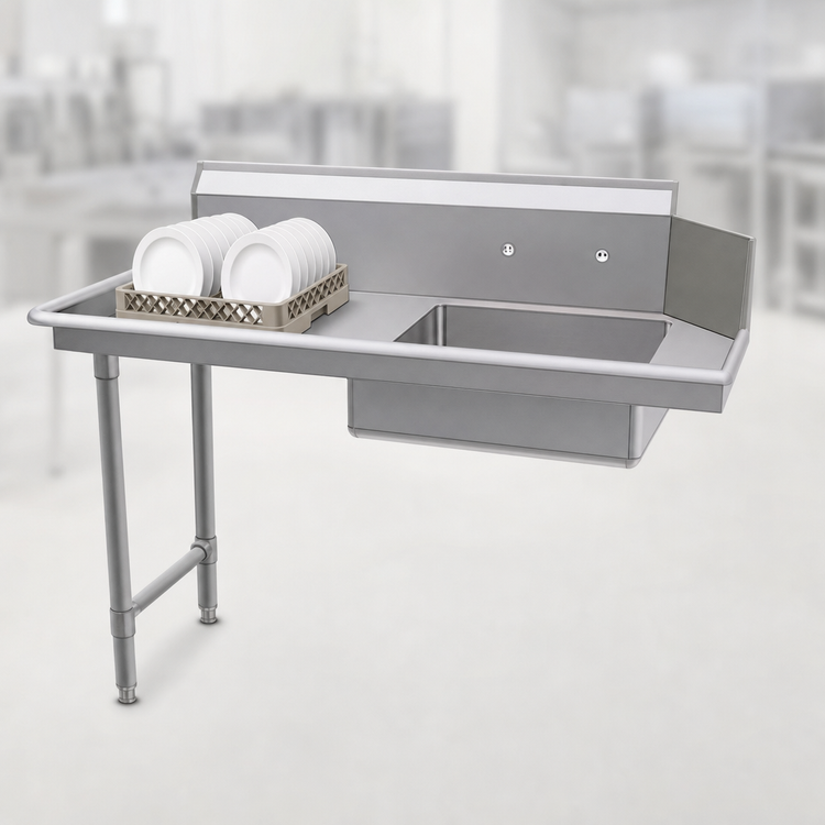 Product image #3 for John Boos 60 Inch Soiled Straight Stainless Steel Dish Table with 20 x 20 x 8 Pre-Rinse Sink, Left-to-Right Operation