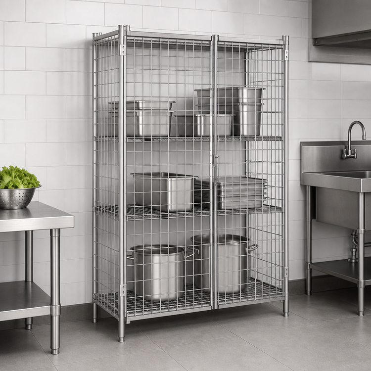 Product image #3 for Metro Super Erecta Stationary Wire Security Cage with Stainless Steel Finish, 50-1/2"W x 21-1/2"D x 66-13/16"H