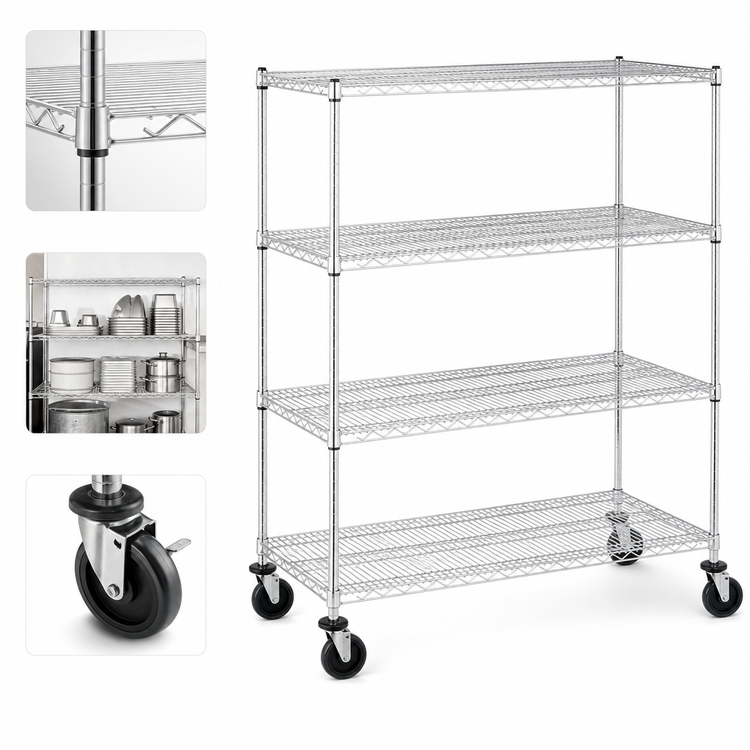 Product image #3 for Metro Super Erecta Wire Stem Caster Cart, 48 x 18 x 69 Inches, 4 Shelves, Chrome
