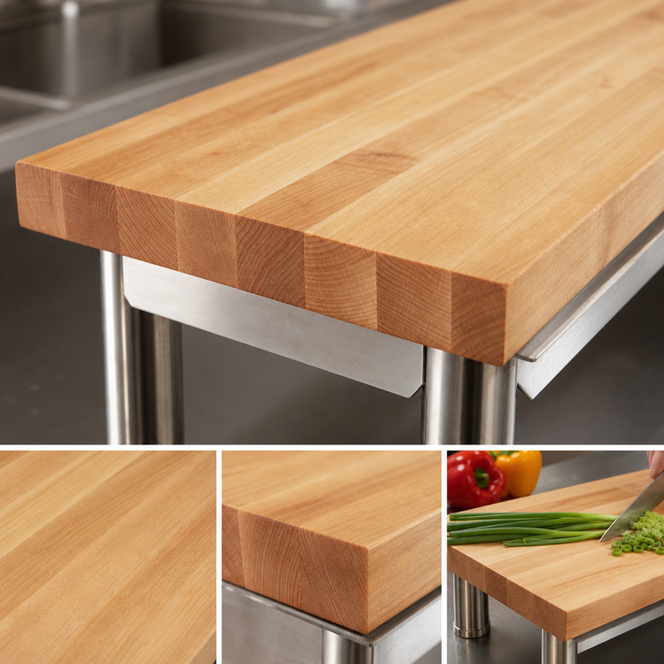 Product image #3 for John Boos 84-Inch x 12-Inch x 1-3/4-Inch Thick Edge Grain Northern Hard Rock Maple Steam Table Cutting Board with Adjustable Stainless Steel Supports