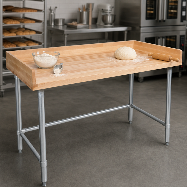 Product image #3 for John Boos 84 x 36-Inch Baker's Top Wood Work Table with Stainless Steel Legs and 4-Inch Coved Riser
