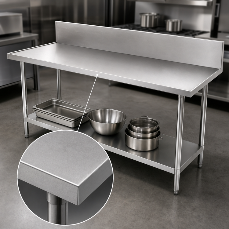 Product image #3 for Advance Tabco 108-Inch x 24-Inch 304 Stainless Steel Work Table with 10-Inch Backsplash and Adjustable Undershelf