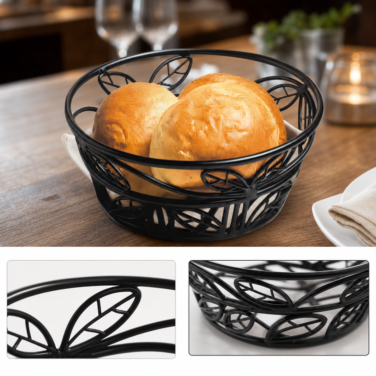 Product image #3 for American Metalcraft 8-Inch Round Black Wrought Iron Leaf Design Bread Basket