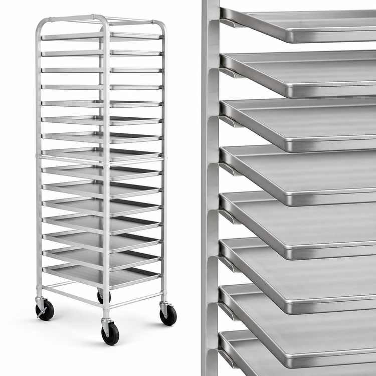 Product image #3 for Mobile Full-Size End-Load Aluminum Pan Rack, 12-Pan Capacity