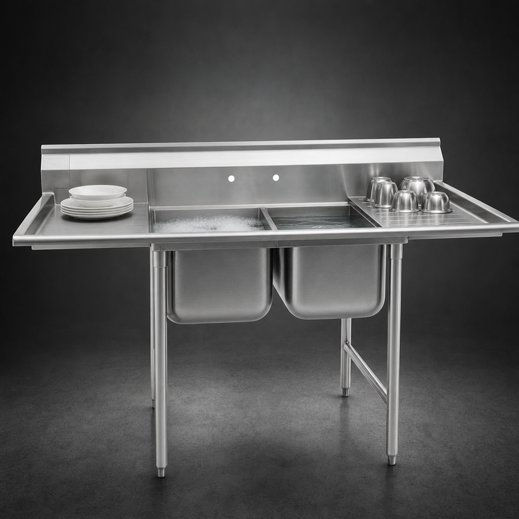 Product image #3 for Eagle Group 314 Series 72-3/4-Inch Wide 2-Compartment Sink With Left Drainboard, 304 Stainless Steel