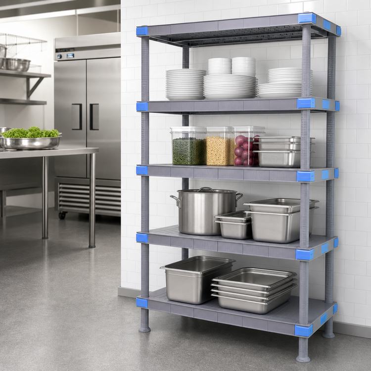 Product image #3 for Quantum Millenia 54W x 21D x 74H Stationary Polymer Shelving Starter Unit with 4 Solid Shelves