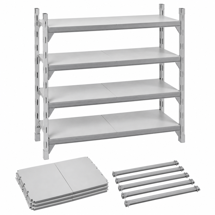 Product image #4 for Cambro Camshelving Premium 24" x 72" 4-Shelf Solid Shelf Kit, Speckled Gray