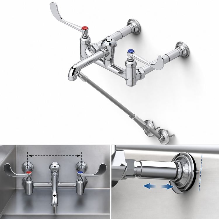 Product image #3 for T&S Brass Wall-Mount Service Sink Faucet, 8-Inch Centers, Vacuum Breaker, 6-Inch Wrist Handles