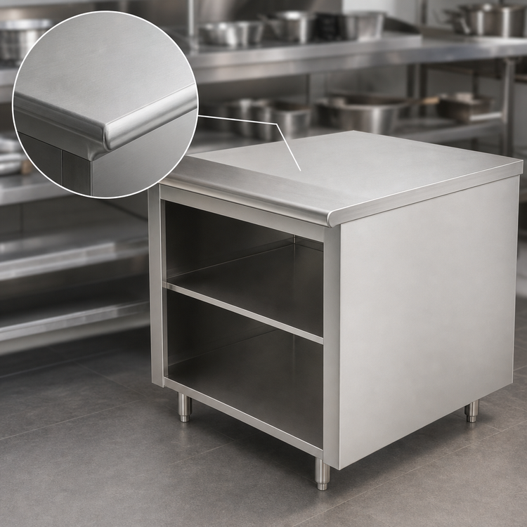 Product image #3 for Advance Tabco 84-Inch x 36-Inch Stainless Steel Work Table with Open Front Cabinet Base and Mid-Shelf