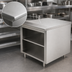 Thumbnail image #3 for Advance Tabco 84-Inch x 36-Inch Stainless Steel Work Table with Open Front Cabinet Base and Mid-Shelf