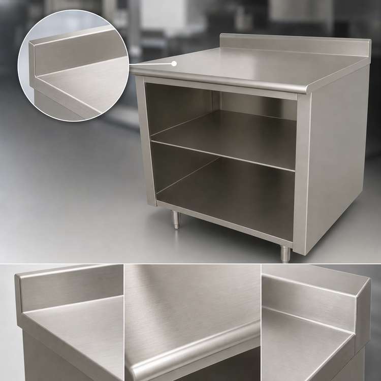 Product image #3 for Advance Tabco 60 Inch x 30 Inch 14 Gauge 304 Stainless Steel Work Table with Open Front Cabinet Base, Mid-Shelf, and 5 Inch Backsplash