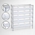 Thumbnail image #3 for Quantum WR6-36-1236-109CL Stationary Bin Wire Shelving System, 36"W x 12"D x 36"H, Chrome, 6 Shelves, 15 Clear Bins