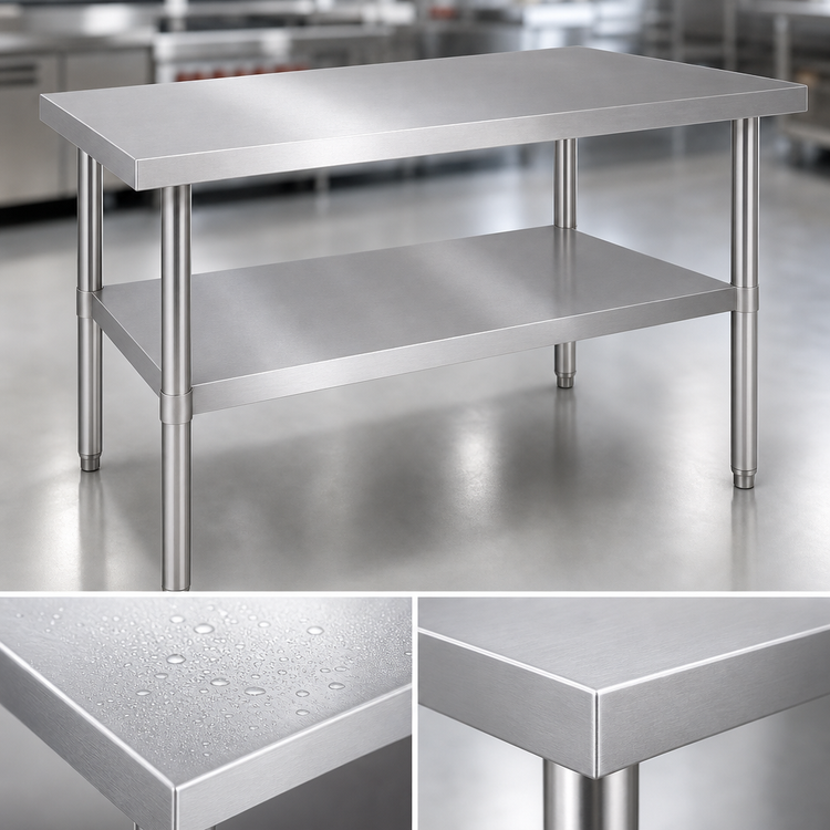 Product image #3 for 48 Inch x 24 Inch 16-Gauge Stainless Steel Commercial Work Table with Undershelf and Adjustable Bullet Feet