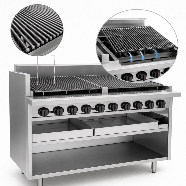 Product image #3 for Magikitch'n FM-RMB-672 72-Inch Radiant Gas Floor Model Charbroiler with Open Cabinet Base