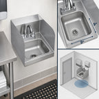 Thumbnail image #3 for BK Resources BKHS-D-SS-SS-P-G Wall-Mounted 304 Stainless Steel Hand Sink, 9 x 9 x 5-Inch Bowl, Faucet, Dual Side Splashes