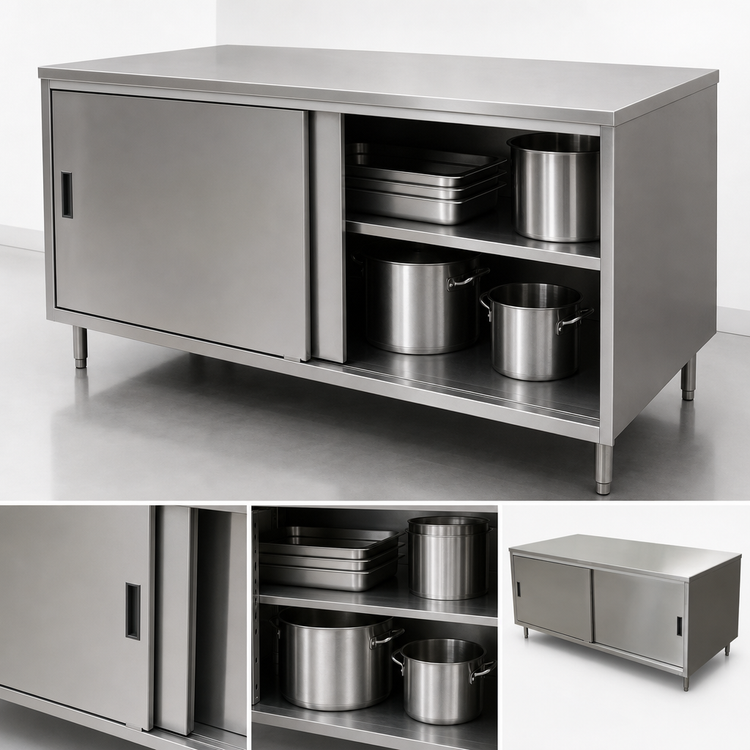 Product image #3 for BK Resources CST-2472S Stainless Steel Chef Table with Sliding Door Cabinet Base, 72 x 24 Inches