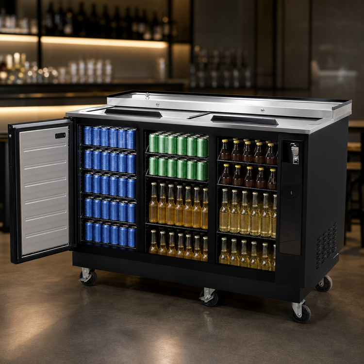 Product image #3 for BK Resources 95-Inch Horizontal Deep Well 3-Door Bottle Cooler
