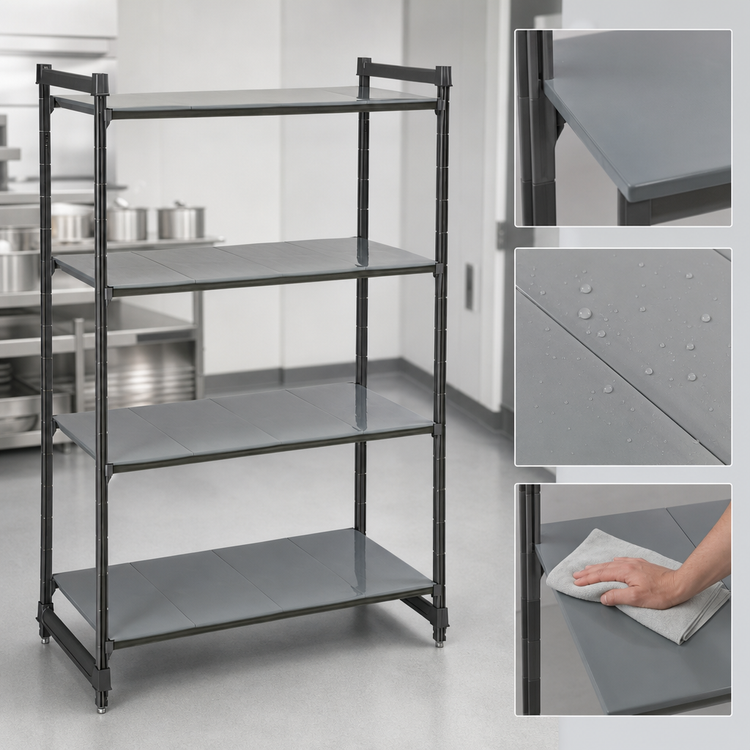 Product image #3 for Cambro Camshelving Basics Plus 4-Shelf Solid Stationary Starter Unit, 48W x 24D x 84H, Brushed Graphite