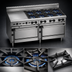 Thumbnail image #3 for Bistro 72-Inch Shallow Depth Heavy-Duty Commercial Gas Range with 8 Open Burners, 24-Inch Griddle, Standard Oven and Cabinet Base
