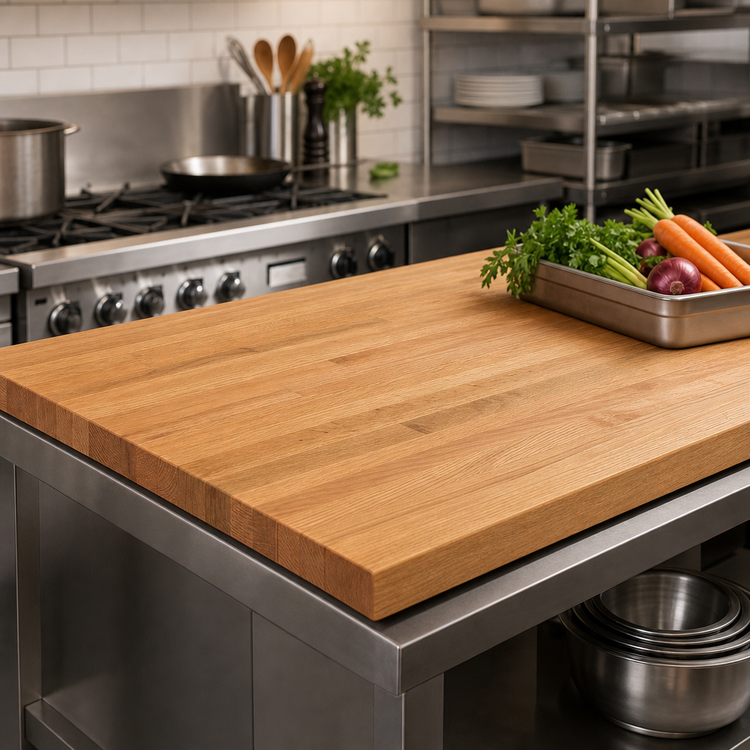 Product image #3 for John Boos Appalachian Red Oak Blended Rail Edge Grain Island Countertop, 84 x 30 x 1-1/2 Inch, Penetrating Oil Finish
