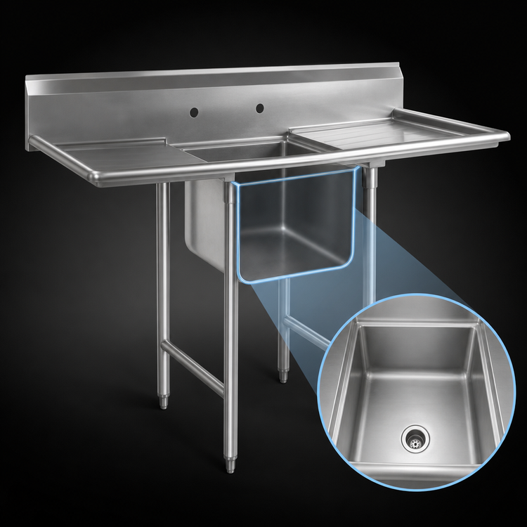 Product image #3 for Eagle Group 414 Series Single-Compartment Sink with Left and Right Drainboards, 62-Inch Wide