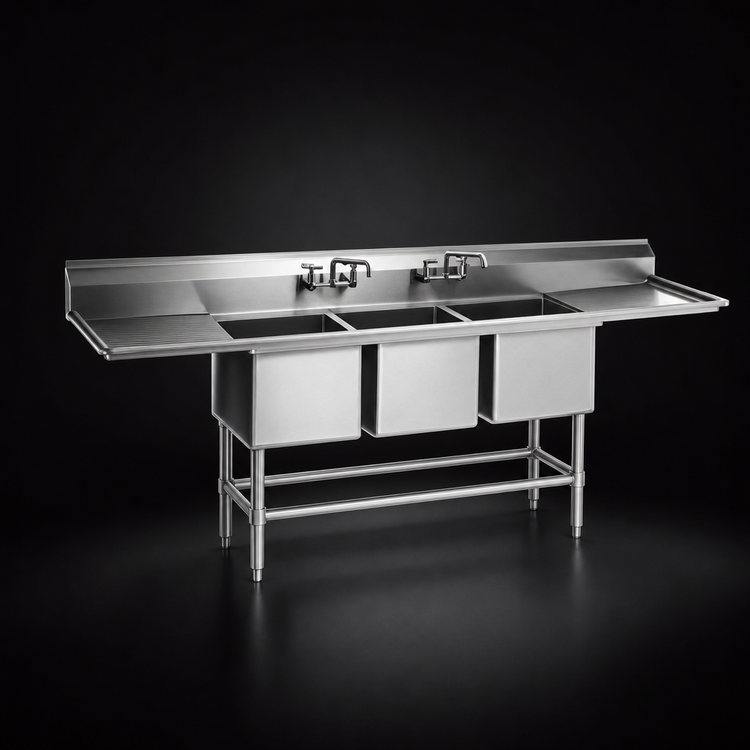 Product image #3 for Eagle Spec-Master FN Series Three-Compartment Stainless Steel Sink with 24-Inch Left-Hand Drainboard