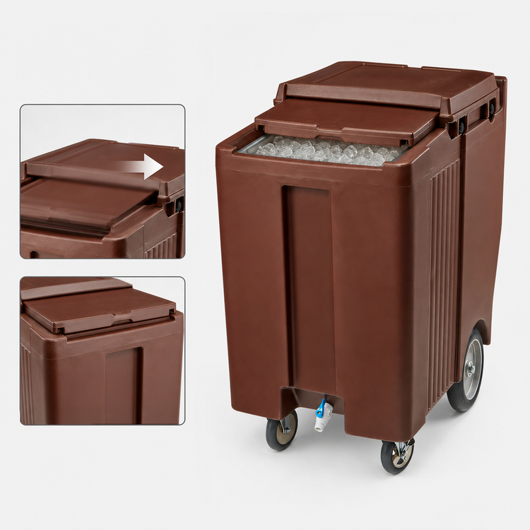 Product image #4 for Cambro SlidingLid Tall Mobile Ice Caddy, 200 lb Capacity, Dark Brown