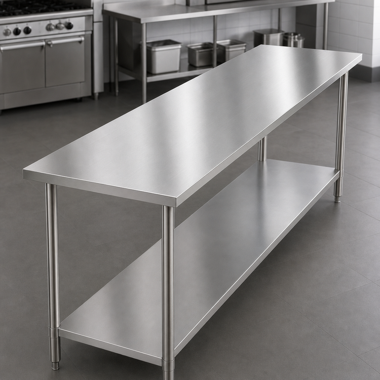 Product image #3 for Duke Manufacturing 120-Inch x 24-Inch Stainless Steel Work Table with Undershelf and Posts, Flat Top