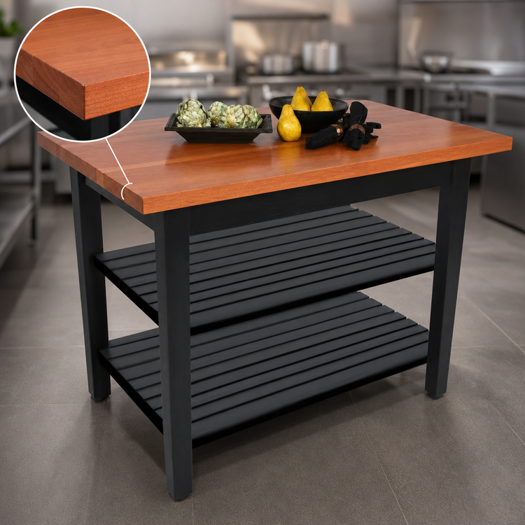Product image #3 for John Boos Rouge et Noir Le Classique 48-Inch x 30-Inch American Cherry Wood Island Work Table with 2 Slatted Undershelves