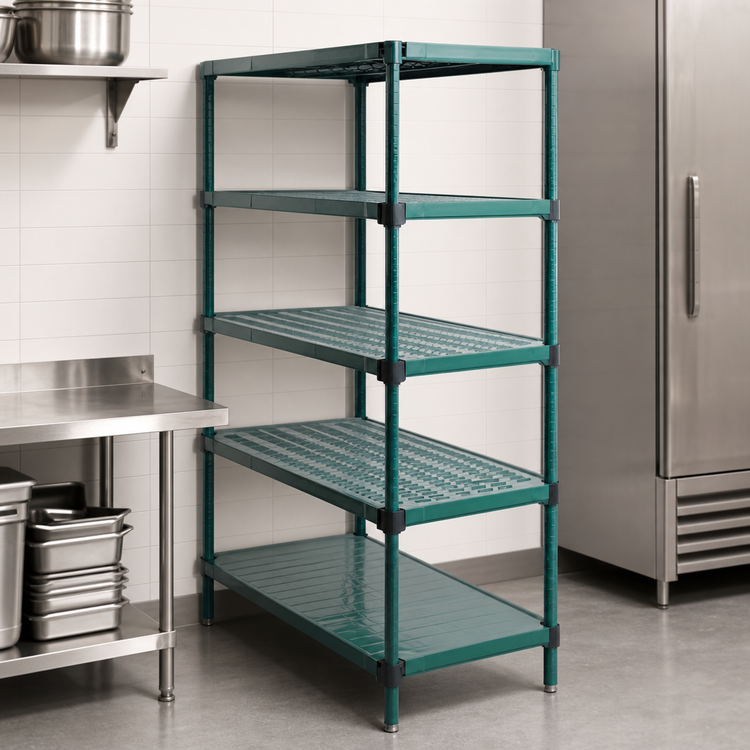 Product image #3 for QuadPlus 5-Tier Stationary Wire Shelving Starter Unit with Mixed Shelf Mats, 36W x 21D x 74H, Green Epoxy Finish