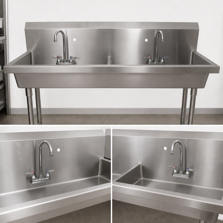 Product image #3 for BK Resources Two-Station Freestanding Hand Wash Sink, 60 Inch Stainless Steel
