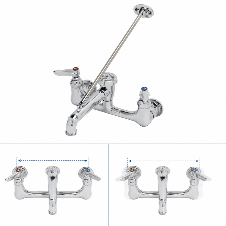 Product image #3 for T&S Brass 8-Inch Centers Wall-Mount Service Sink Faucet with Vacuum Breaker Nozzle and Pail Hook, Polished Chrome