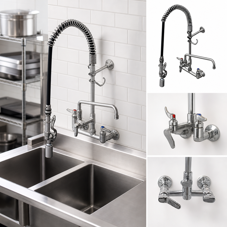 Product image #3 for T&S Brass EasyInstall Wall Mount Pre-Rinse Unit with Add-On Faucet, 16" Swing Nozzle, 1.07 GPM Spray Valve