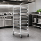 Thumbnail image #3 for Channel Manufacturing 448A Single-Section Aluminum Cafeteria Tray Rack, End-Load, 20-Tray Capacity, for 15 x 20 in Trays, 5 in Swivel Casters