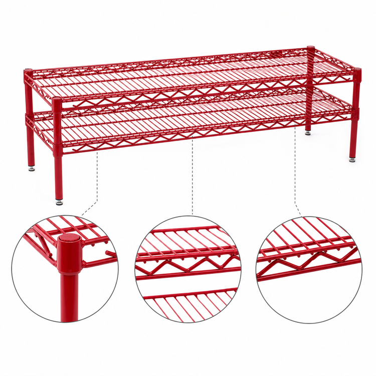 Product image #3 for Eagle Group QuadTruss 2-Tier Front Case Merchandise Wire Shelving Unit, 60 x 14 x 14 Inch, Red Epoxy