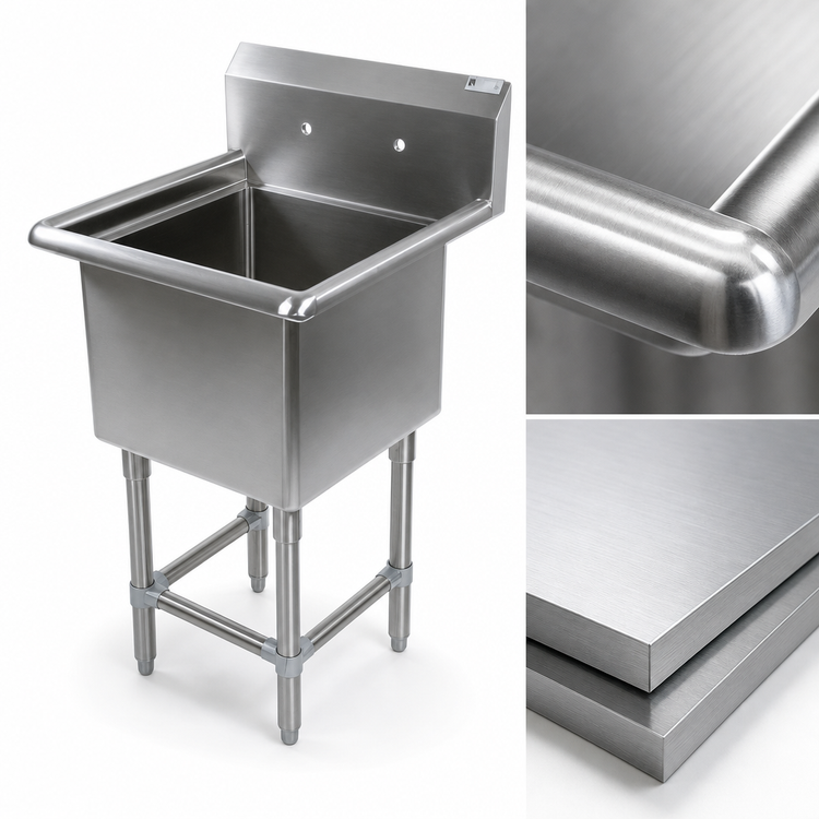 Product image #3 for John Boos Pro-Bowl 1-Compartment 14-Gauge Stainless Steel Sink with 20" x 20" Bowl and Legs