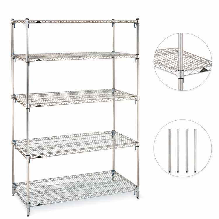 Product image #3 for Metro Super Erecta Super Adjustable 5-Shelf Starter Wire Shelving Unit, 48W x 18D x 74H, Chrome Plated