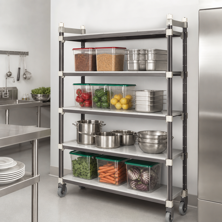 Product image #3 for Camshelving Elements XTRA 4-Shelf Solid High Density Top Rail Mobile Starter Unit, 24"D x 48"L x 80"H