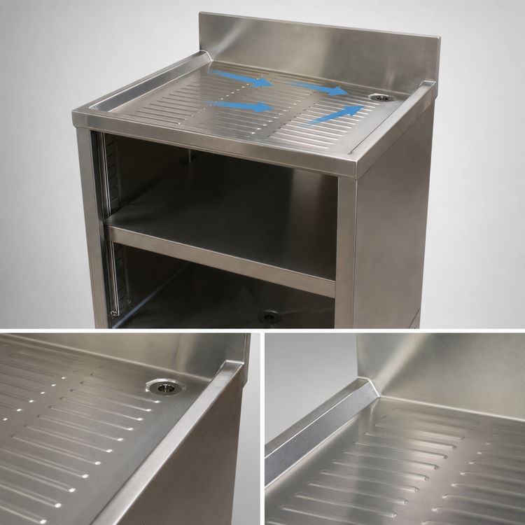 Product image #3 for BK Resources 30-Inch Stainless Steel Underbar Glass Rack Cabinet with Drainboard Top and Adjustable Shelf