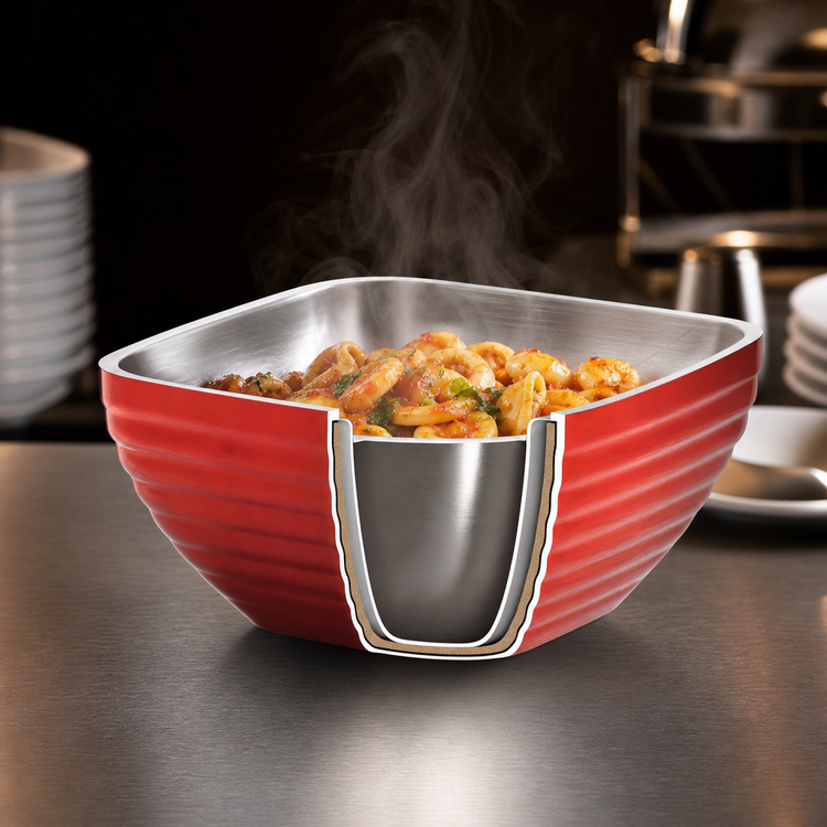Product image #4 for Vollrath 3.2 Quart Square Double Wall Insulated Serving Bowl, Metallic Dazzle Red