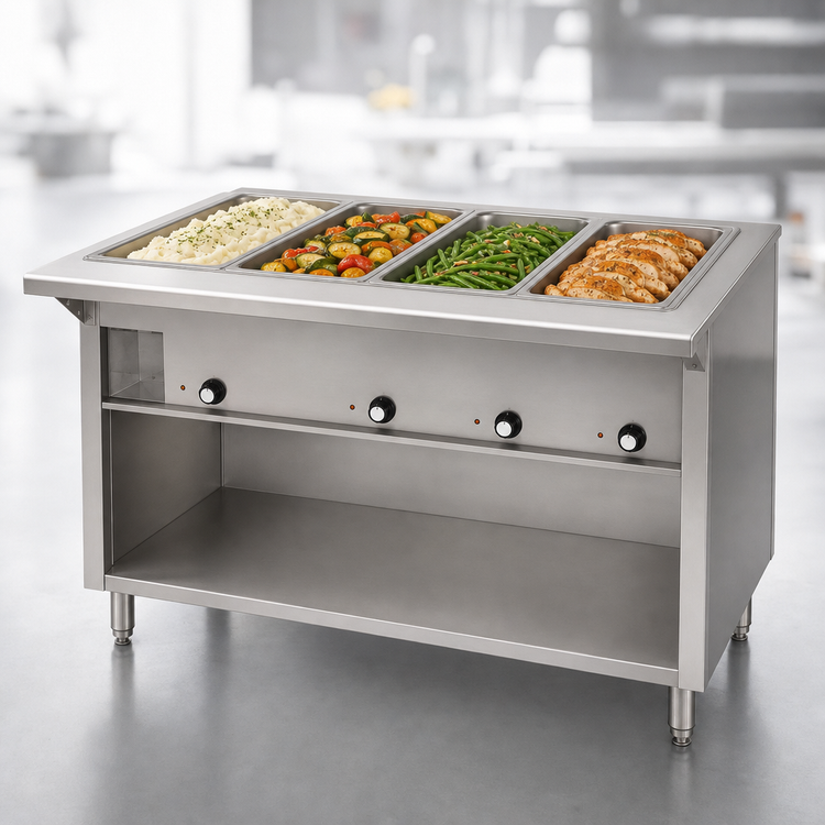 Product image #3 for Spec-Master 63-1/2 Inch Liquid Propane Open Well Hot Food Table with 4 Dry Wells and Enclosed Base
