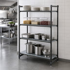 Thumbnail image #3 for Cambro Camshelving® Basics Plus CBU186072VS4580 4-Tier Stationary Polymer Shelving Starter Unit, 60" W x 18" D x 72" H, Vented/Solid, Brushed Graphite
