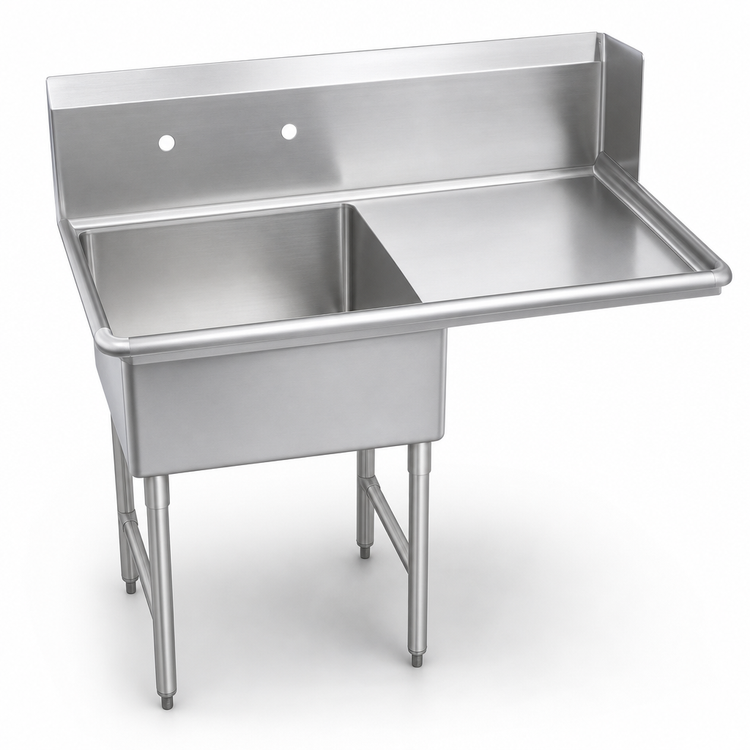 Product image #3 for BK Resources 48-Inch Left-Side Straight Soiled Dish Table with 20 x 20 x 8 Welded Sink, 10-Inch Backsplash, and Stainless Steel Legs