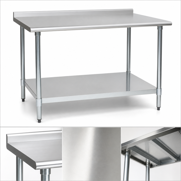 Product image #3 for Deluxe Series 72-Inch x 24-Inch 16-Gauge 300 Series Stainless Steel Work Table with Rear Upturn and Galvanized Base